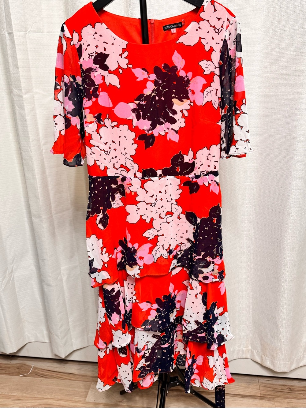 Jessica Rose Bright Coral Red Floral Dress